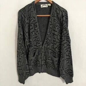 Vtg Marquis Knit Cardigan Sweater Mens L Geometric Abstract Cosby Preppy Grandpa